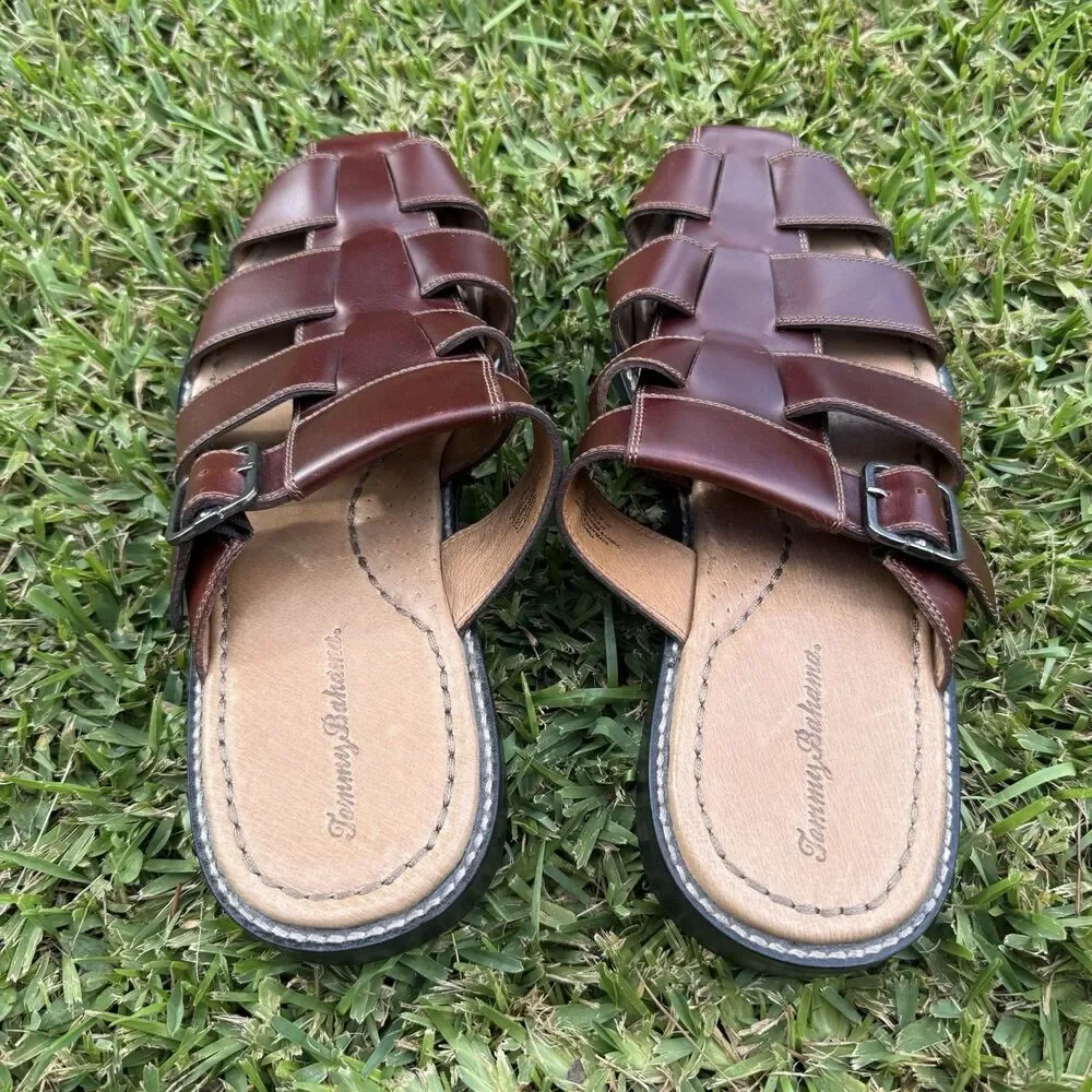 Tommy Bahama Men's Brown Leather Fisherman Sandal Nevis Slip On Size 12 M Shoes